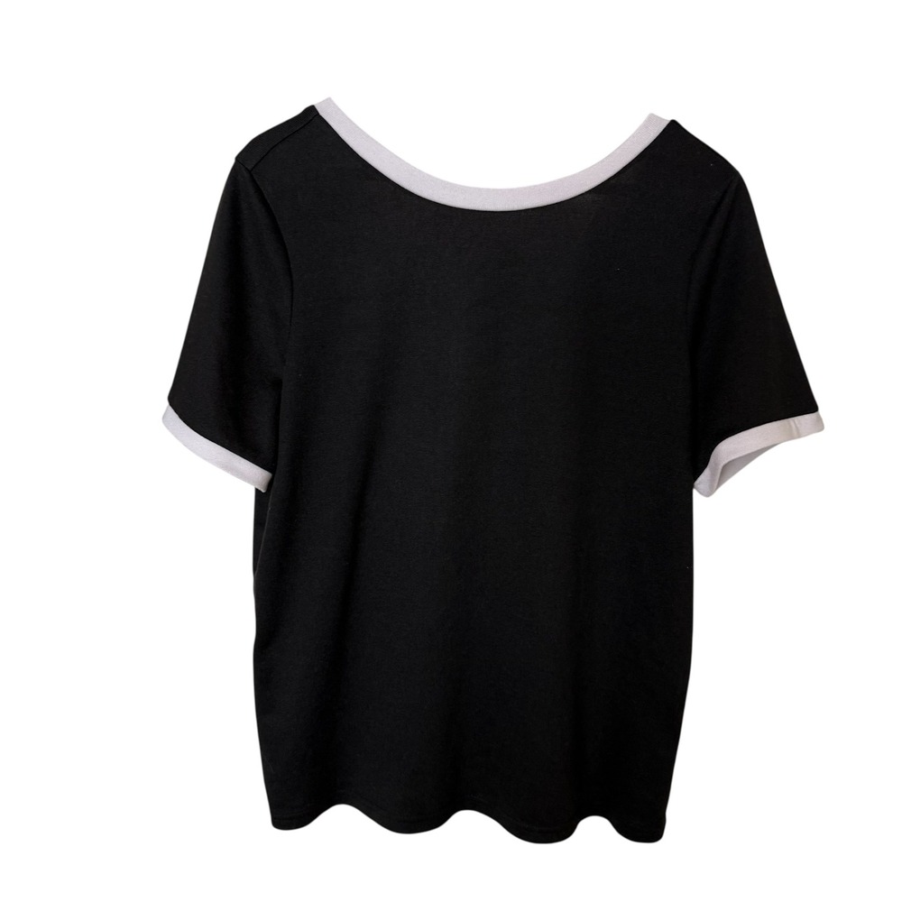 SHEIN Black White Trim Bow‎ Short Sleeve Tee Womens XL